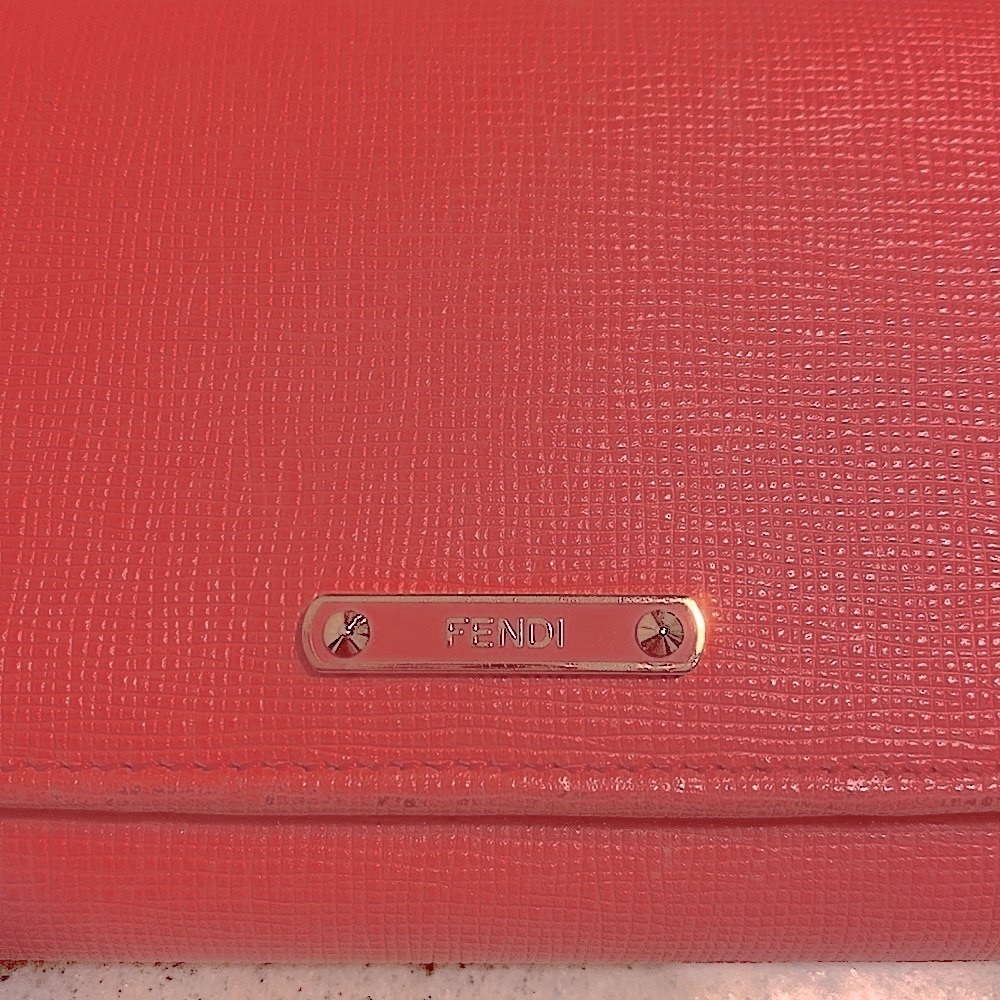 FENDI SALMON PINK SAFFIANO LEATHER CONTINENTAL WALLET-Authentic